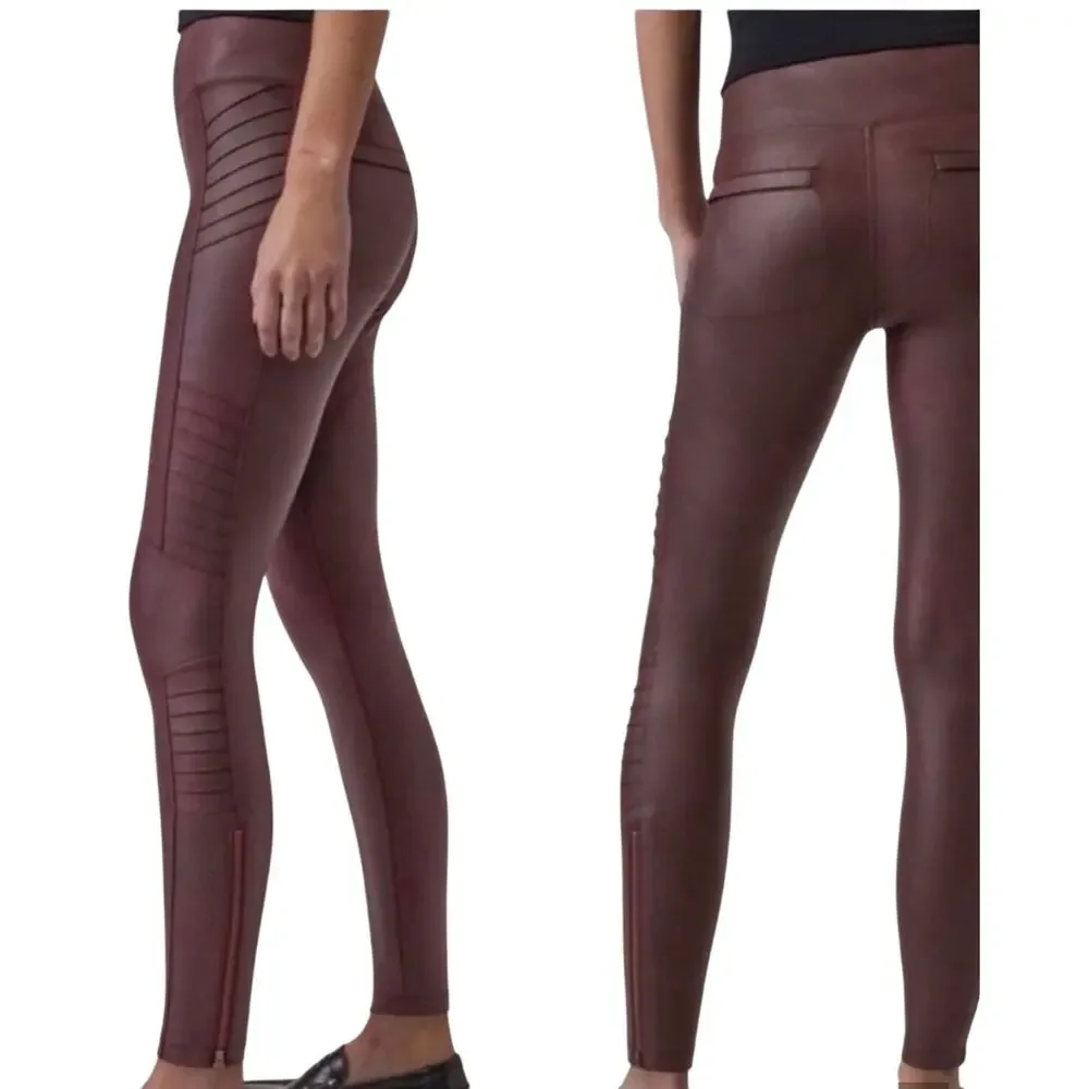 Athleta Delancey Gleam Burgundy Moto Tight Leggings S